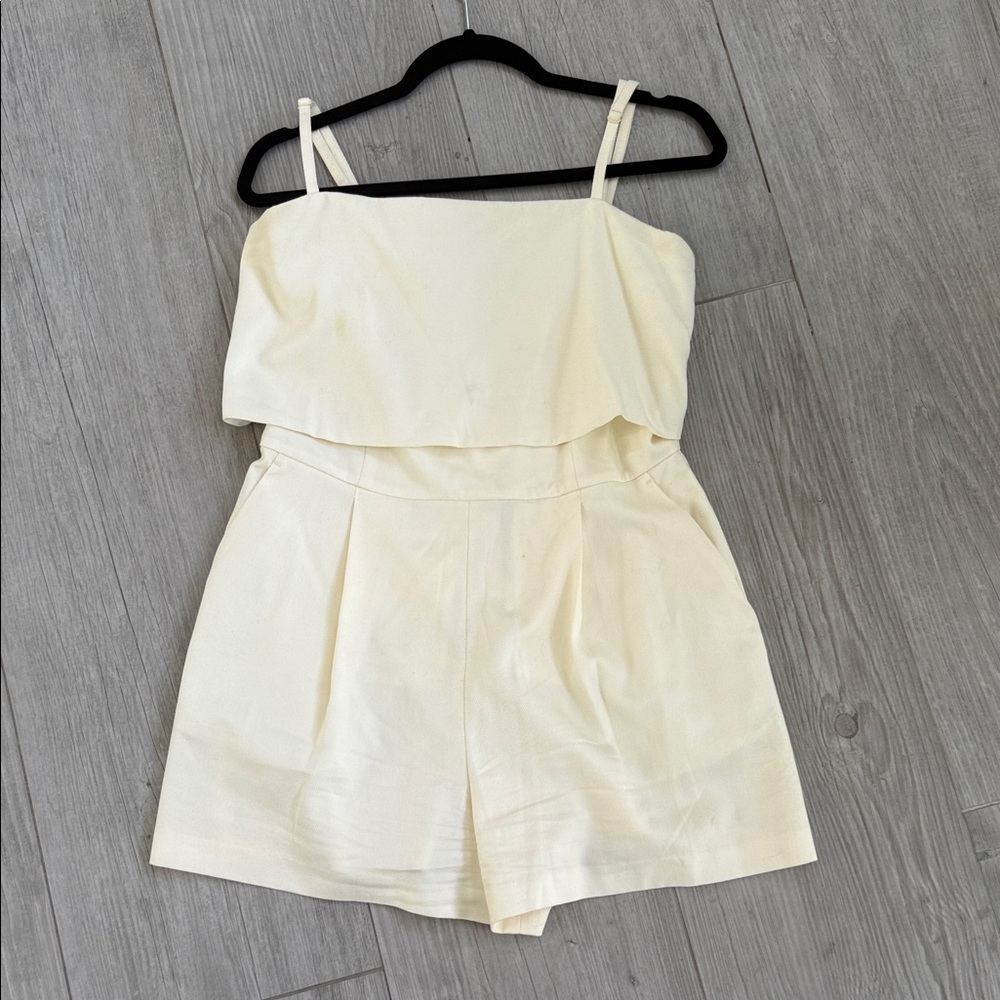 Club Monaco Women’s Cream Strapless Romper with Spaghetti Straps